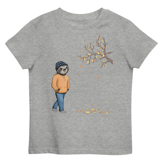 Kids Organic Cotton Sloth T-Shirt - An Autumnal Walk in Grey